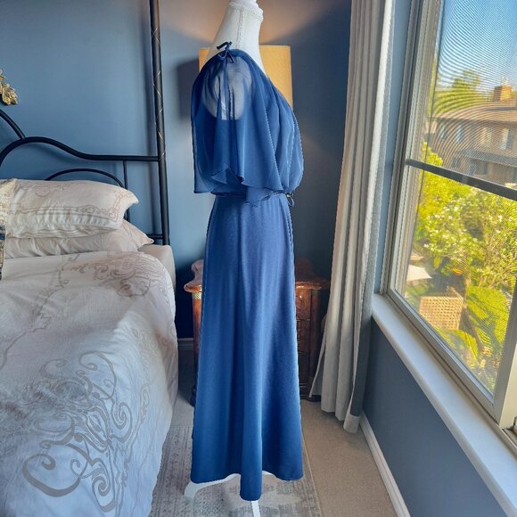 Vintage Navy Blue Chiffon Maxi Dress - Picture 5 of 14